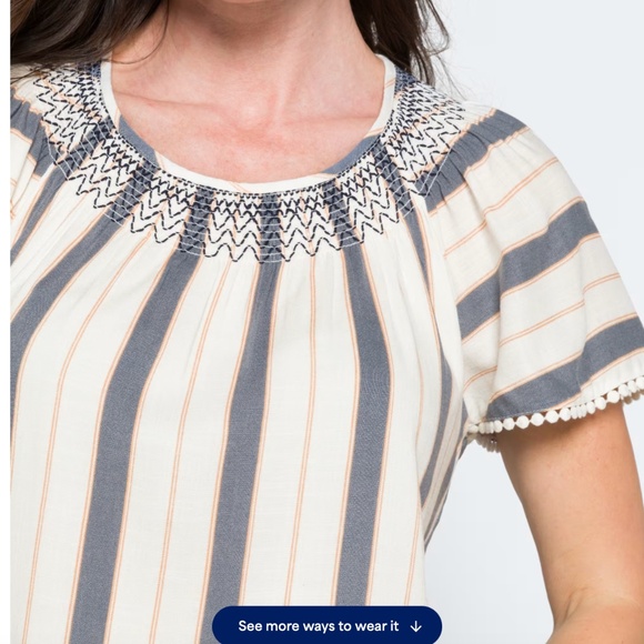 Mallory Embroidered top Daniel Rainn Blue White Stripe XL - Picture 3 of 5